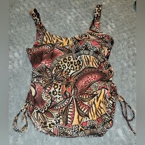 Christina Vibrant Tribal Animal Print Ruched Tankini Swim Top‎ Sz 12D